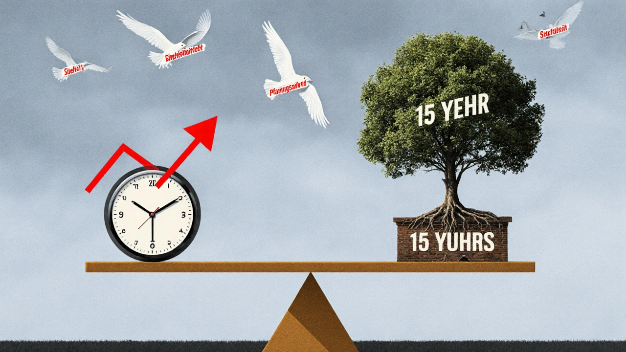 Waage mit kurzer und langer Zinsbindung, dargestellt als Uhr und Baum.