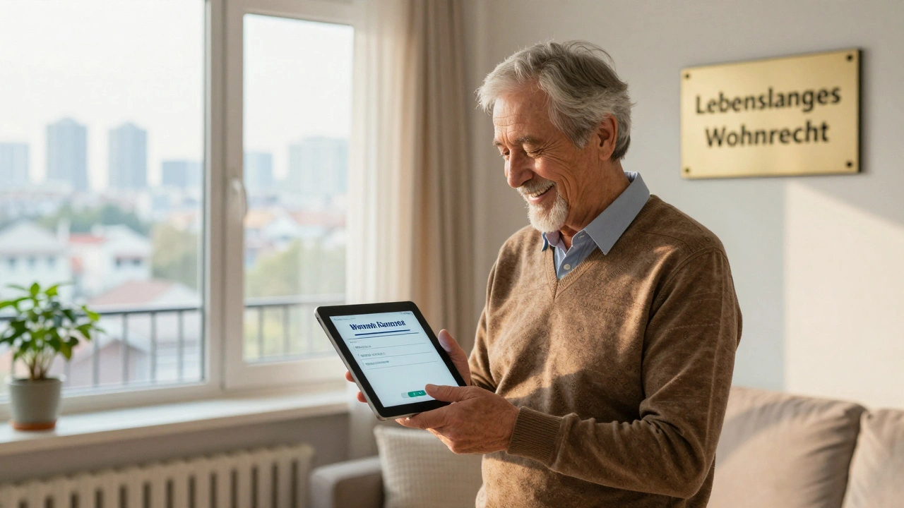 Älterer Mensch erhält monatliche Zahlung in seinem ehemaligen Zuhause, das nun durch Immobilienverrentung weiter bewohnt wird.