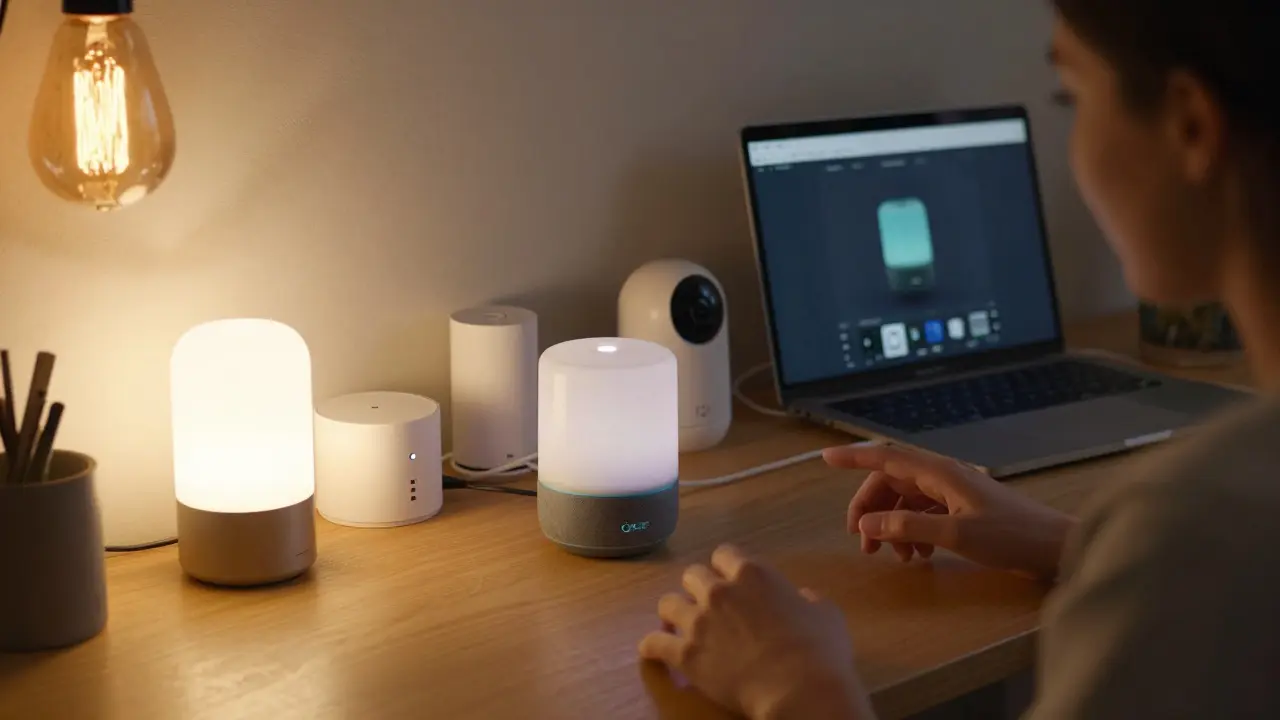 Amazon Alexa verbindet verschiedene Smart-Home-Geräte in einem Wohnraum mit Matter-Kompatibilität und günstiger Hardware.