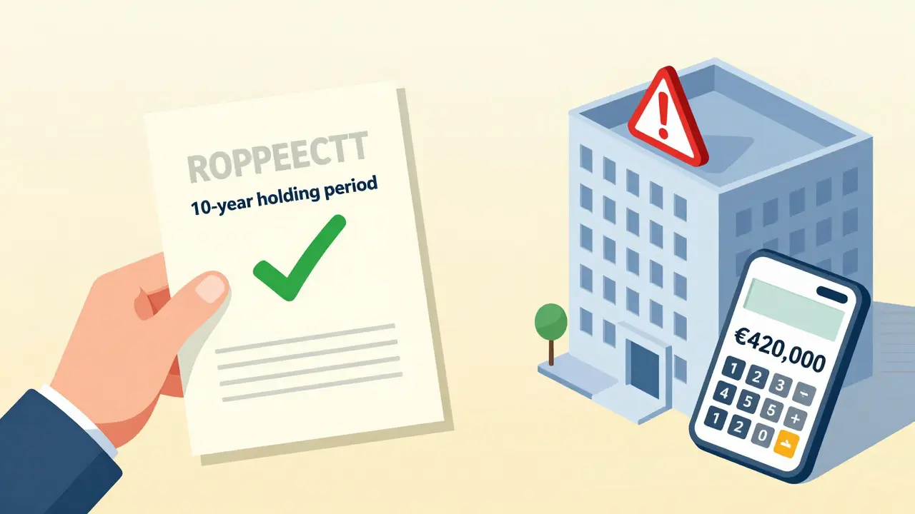 Kontrastdarstellung: Persönlicher Immobilienbesitz mit grünem Haken vs. Unternehmensstruktur mit roten Warnzeichen.