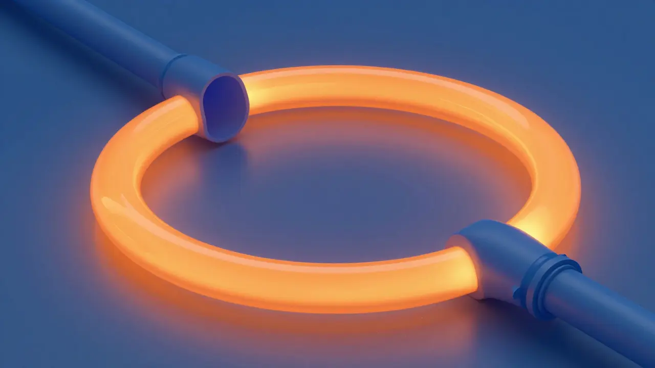 Abstrakte Darstellung eines geschlossenen Warmwasserkreislaufs.