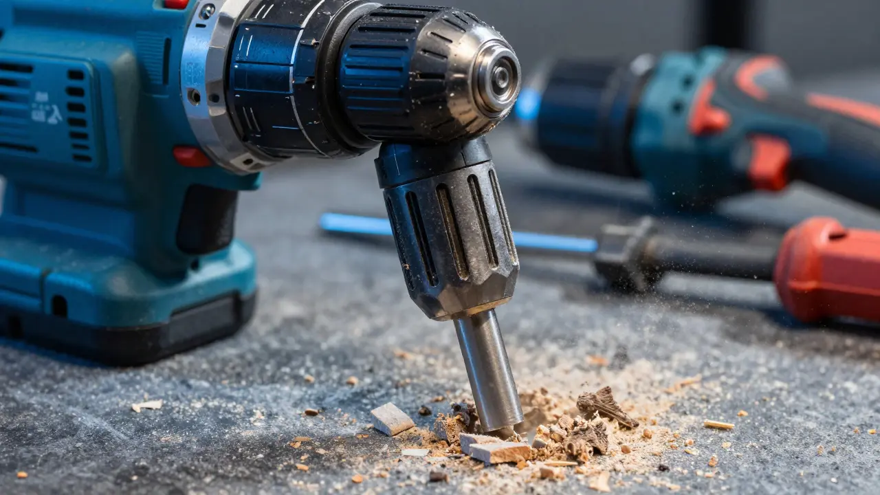 Detailaufnahme eines Elektrowerkzeugs während der Entstaubung der Lüftungsschlitze.