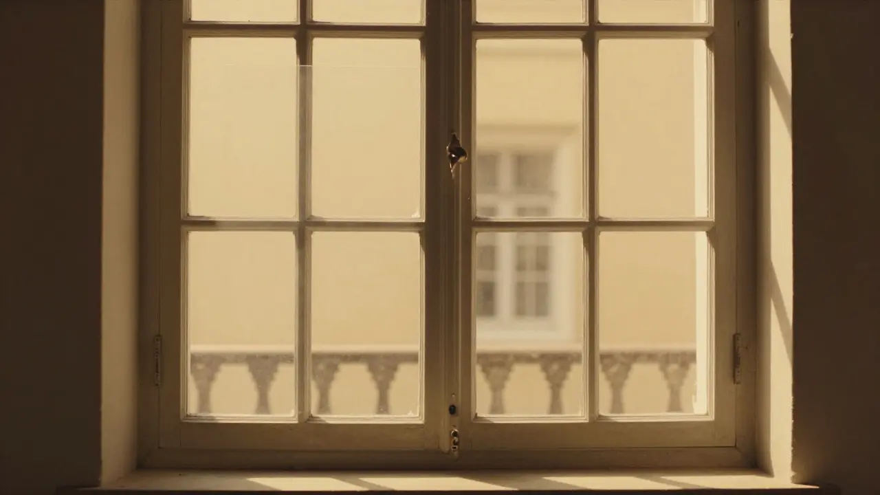 Ein altes Fenster mit einem zusätzlichen, innen montierten Isolierglas, das Wärme hält, ohne das Original zu verändern.