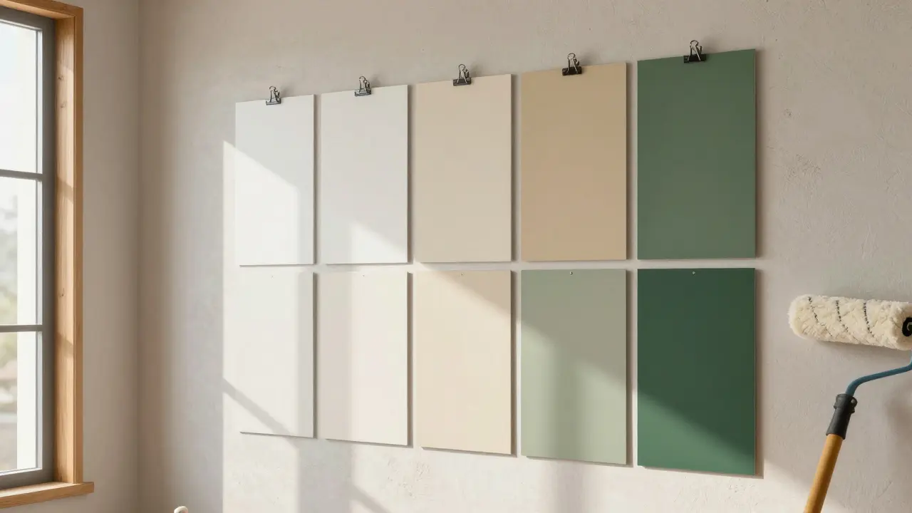 Farbproben an Wand für Auswahl der richtigen Wandfarbe
