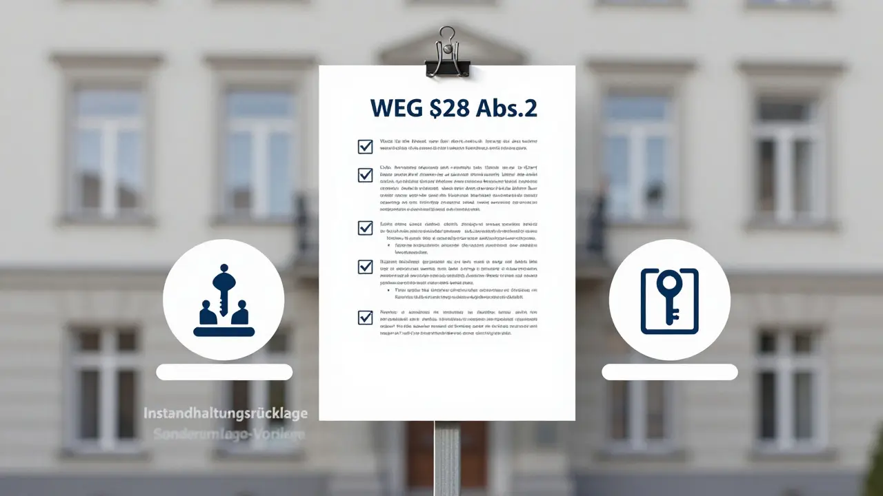 Legal scale balancing homeowner rights against mandatory requirements for a valid Sonderumlage decision.