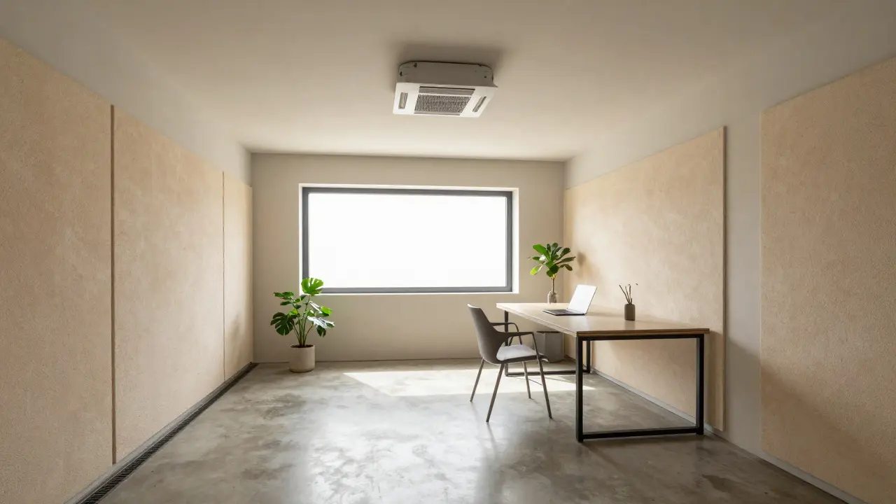 Modernes Homeoffice im ausgebauten Keller mit Tageslichtschacht, Fußbodenheizung und lüftungssystem.