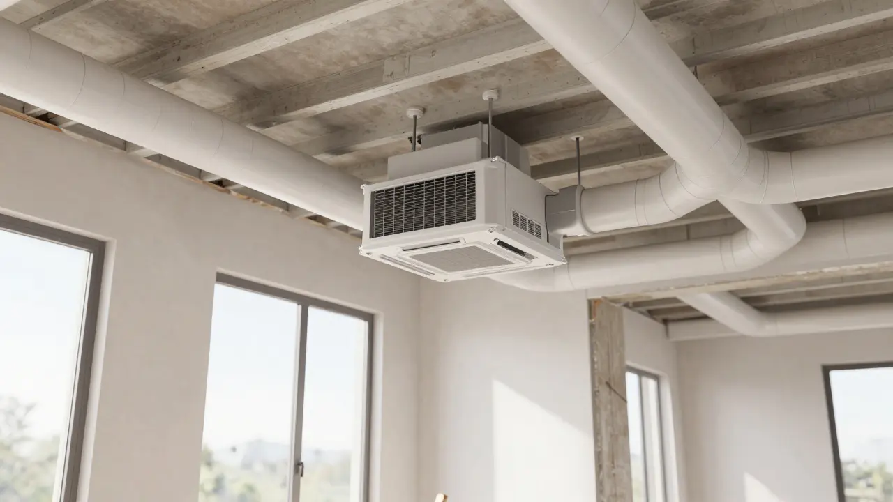 Zentrales Lüftungssystem mit Kanälen im renovierten Haus