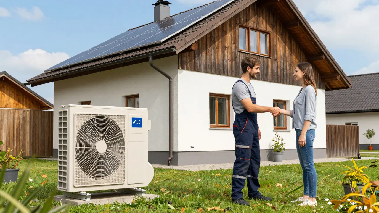 Installation einer Wärmepumpe und Solaranlage an einem Haus