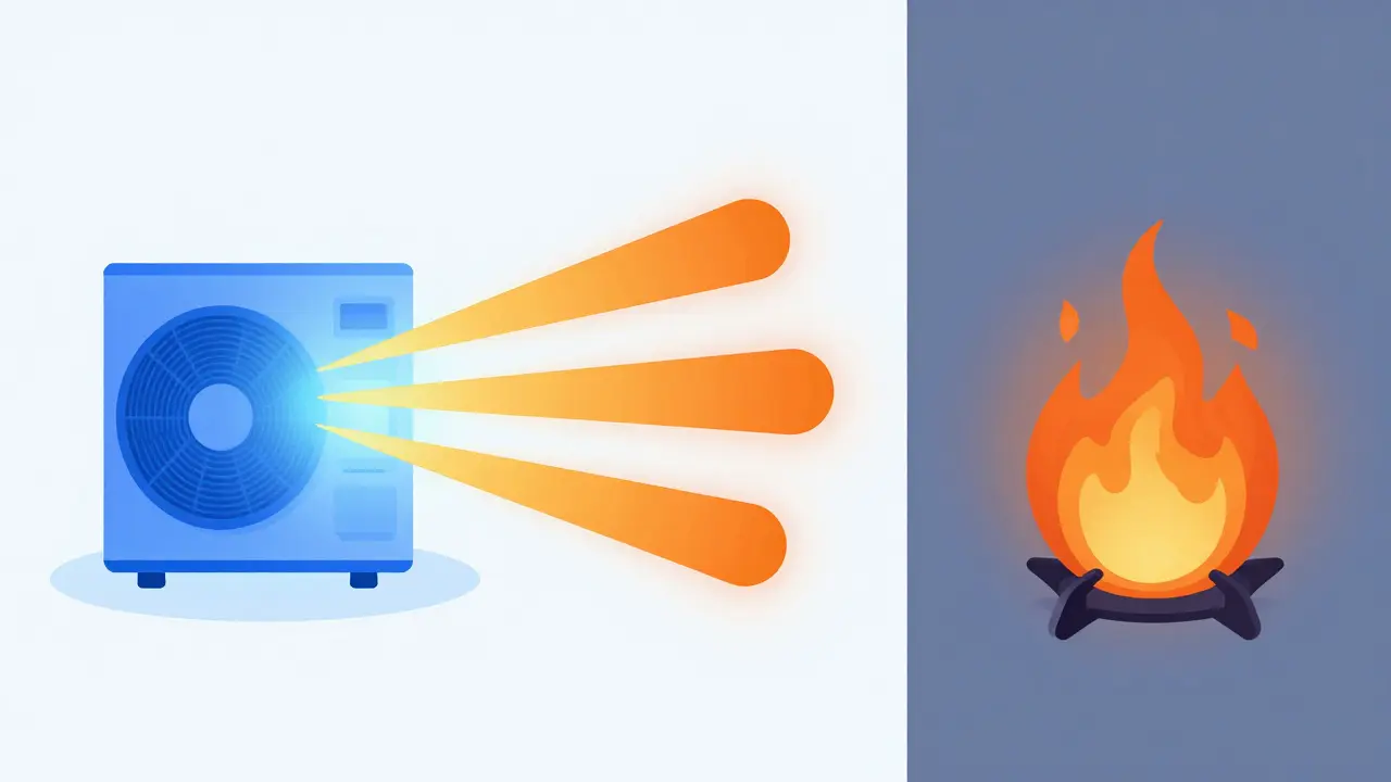 Visualisierung der hohen Effizienz einer Wärmepumpe gegenüber Gas