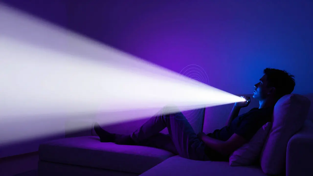Abstrakte Darstellung KI-gesteuerter Lichtstimmung im modernen Zuhause