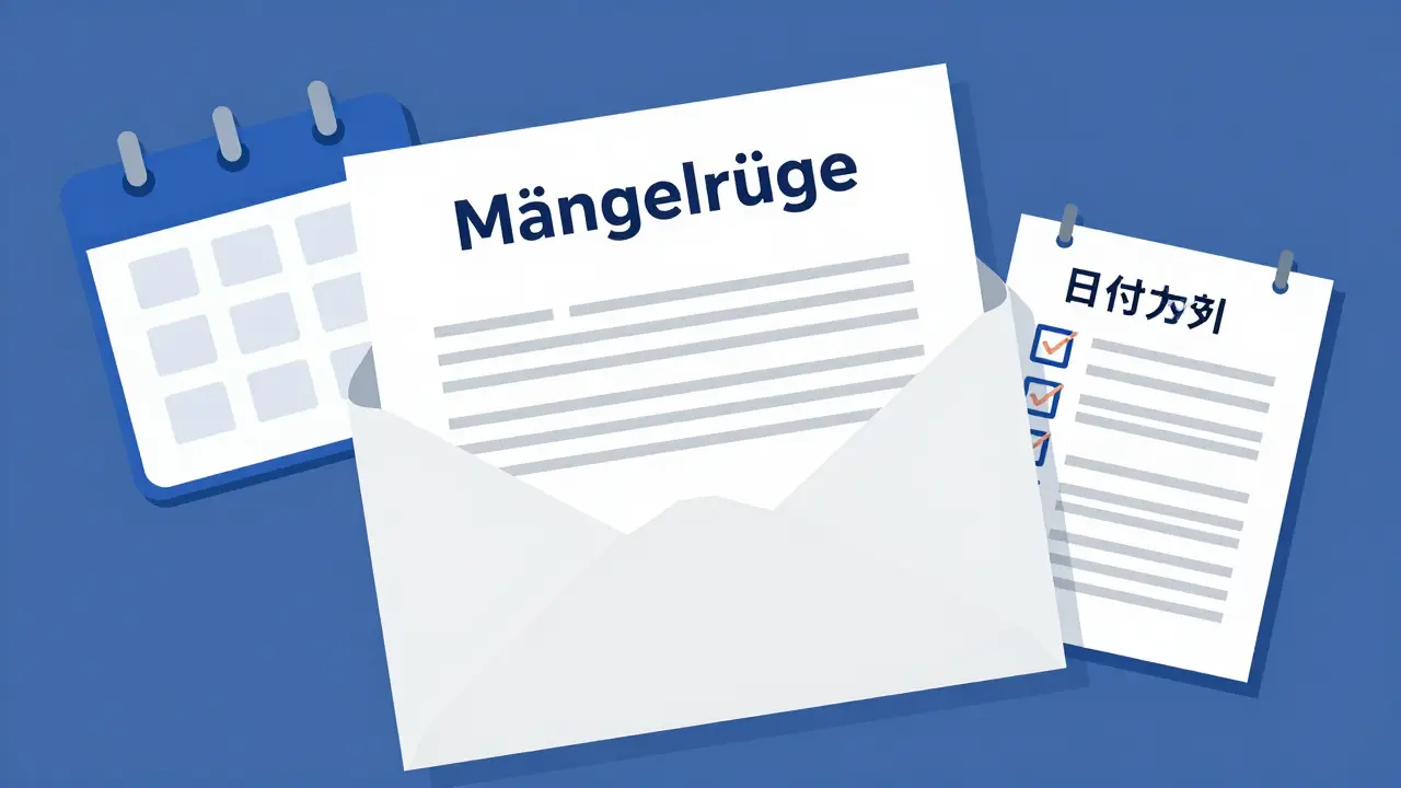 Briefumschlag mit Kalender und Liste für schriftliche Reklamation
