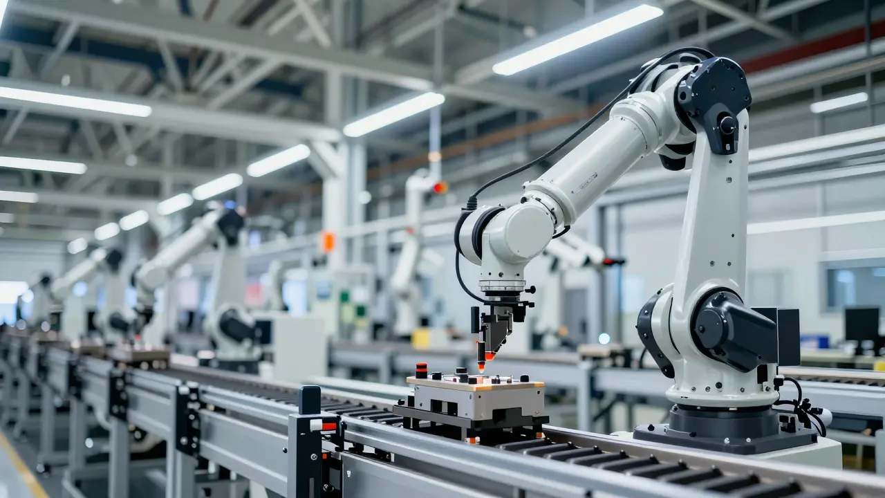 Hochmoderne Produktionshalle mit automatisierten Fertigungssystemen