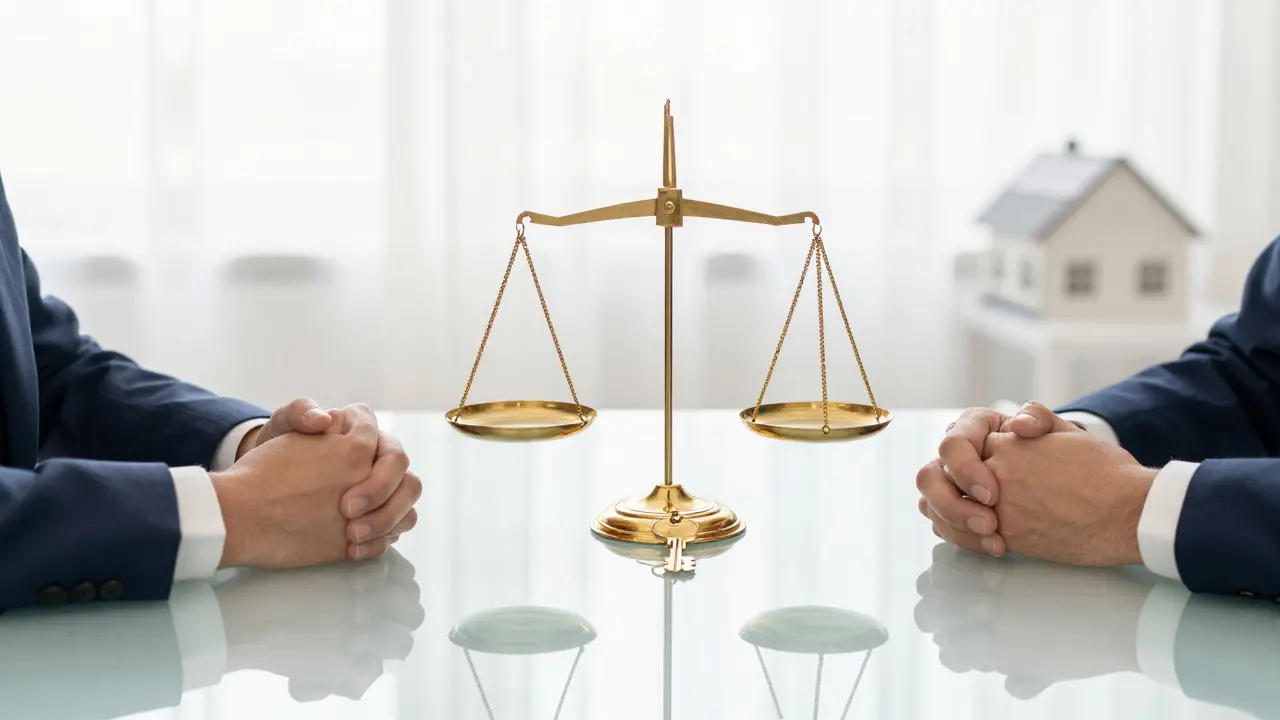 Käufer und Verkäufer teilen Schlüssel an Waage