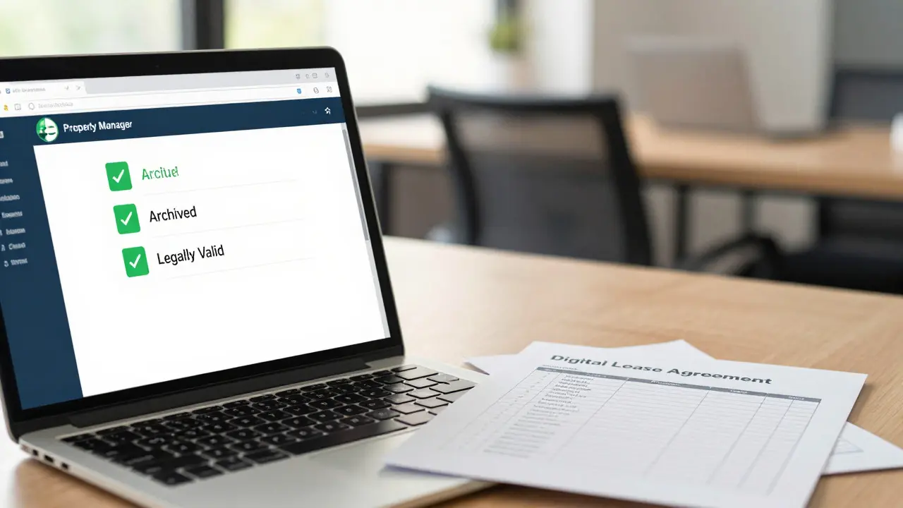 Laptop zeigt sicheres digitales Archiv für rechtssichere Mietverträge
