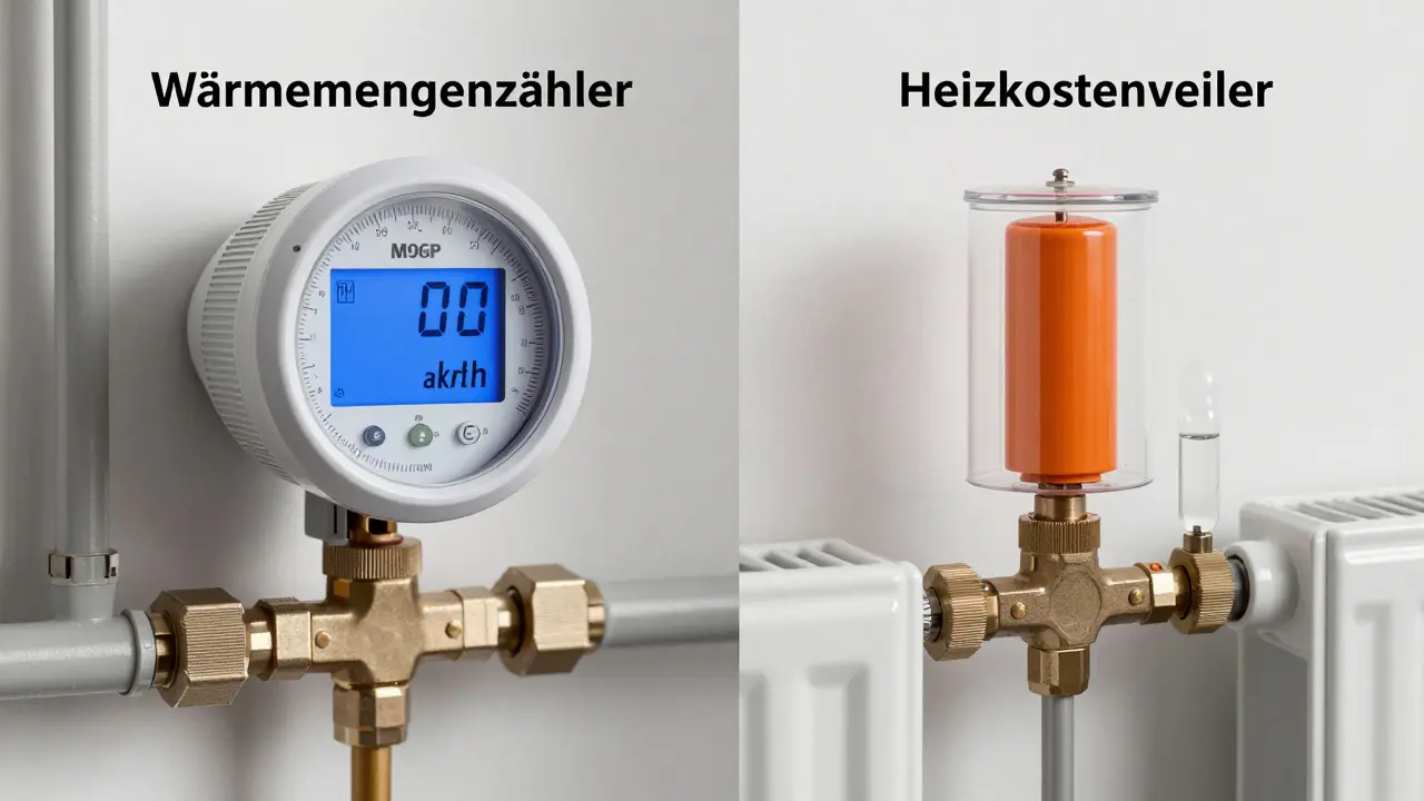 Vergleich von modernem Wärmemengenzähler und altem Heizkostenverteiler