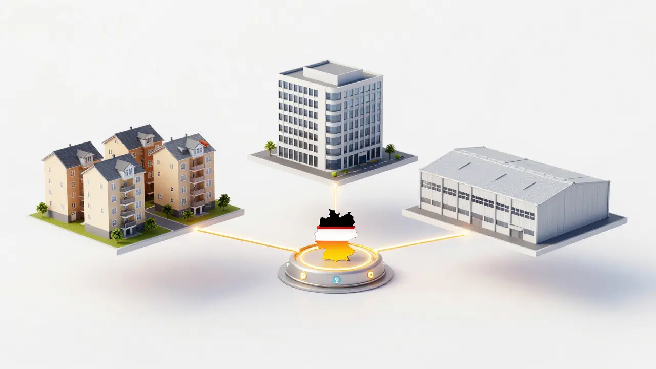 3D-Modell von Wohn-, Gewerbe- und Logistikimmobilien zur Streuung