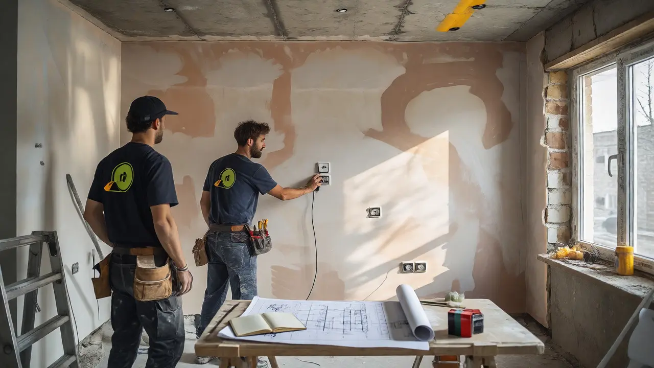 Handwerker koordinieren Elektro- und Fliesenarbeiten