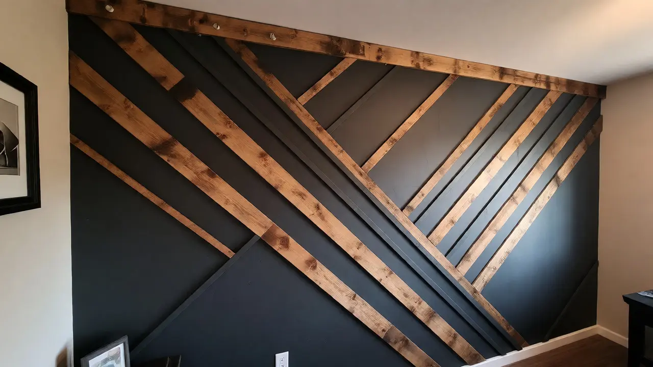 Moderne Wandgestaltung mit geometrischen Holzleisten