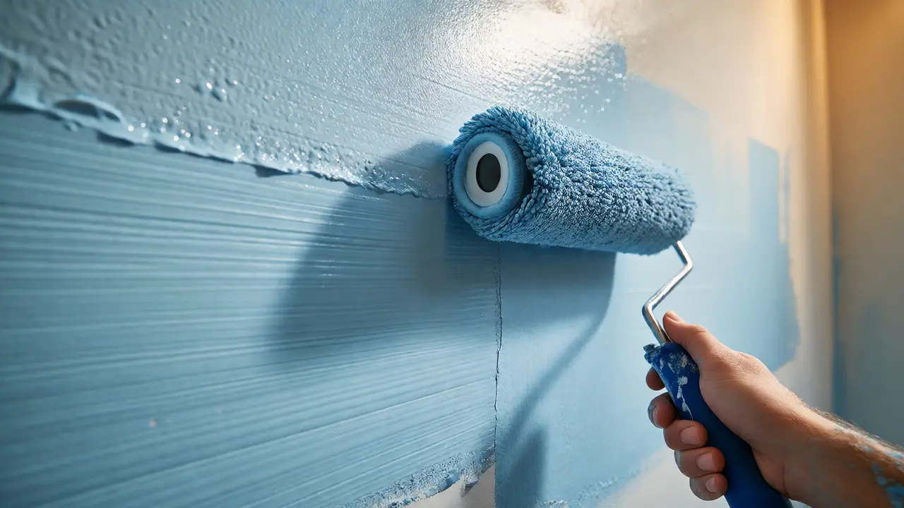Nass-in-Nass-Malen mit einer Mikrofaserrolle auf strukturierter Wand