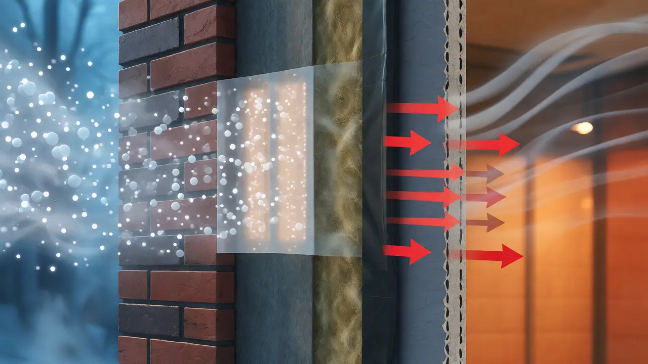 Querschnitt einer Wand mit Diffusion und Luftdichtheit