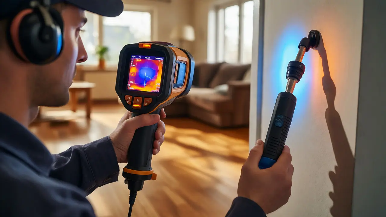 Techniker nutzt Thermografie und Gassensor zur Leckortung