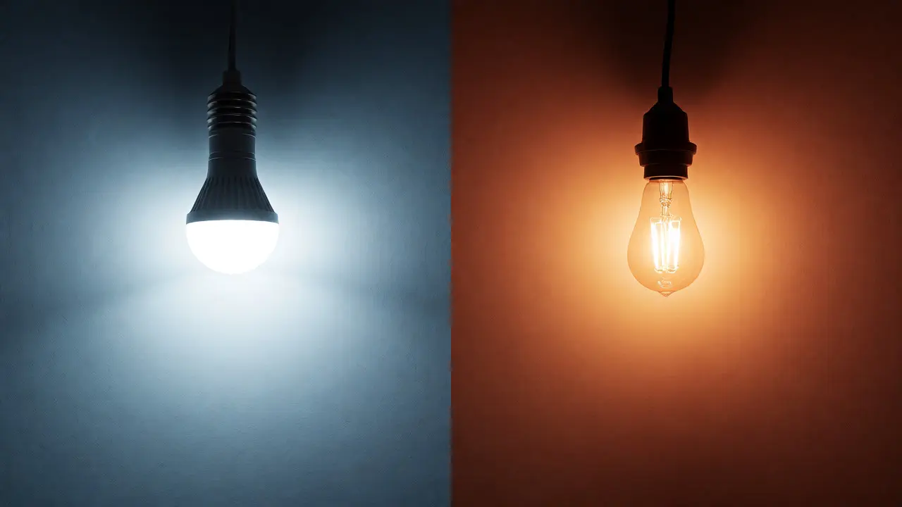Vergleich von LED-Licht und Halogenlicht auf verschiedene Wandfarben.